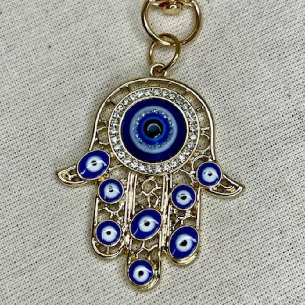 Goldtone Protection Evil Eye Hamsa Hand Keychain NEW 🧿 🪬